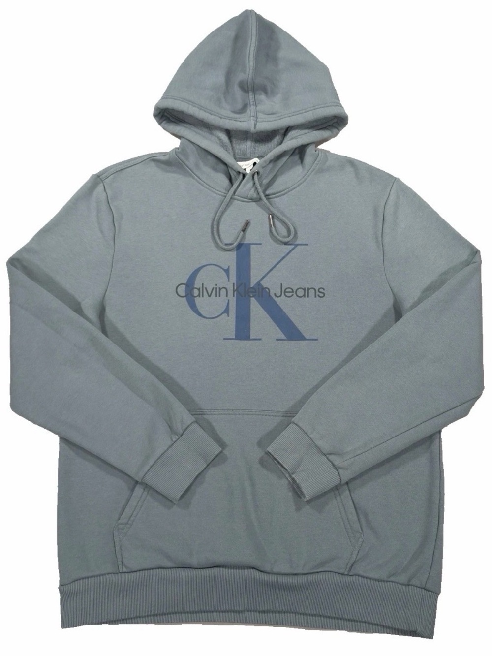 Calvin Klein Jeans Hoodie Mens M Blue Monogram Logo Fleece Pullover Sweatshirt